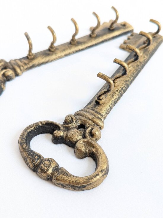 Other - Vintage Key Hooks: Cast Iron Antique Brass Wall Hangers - Set of 2